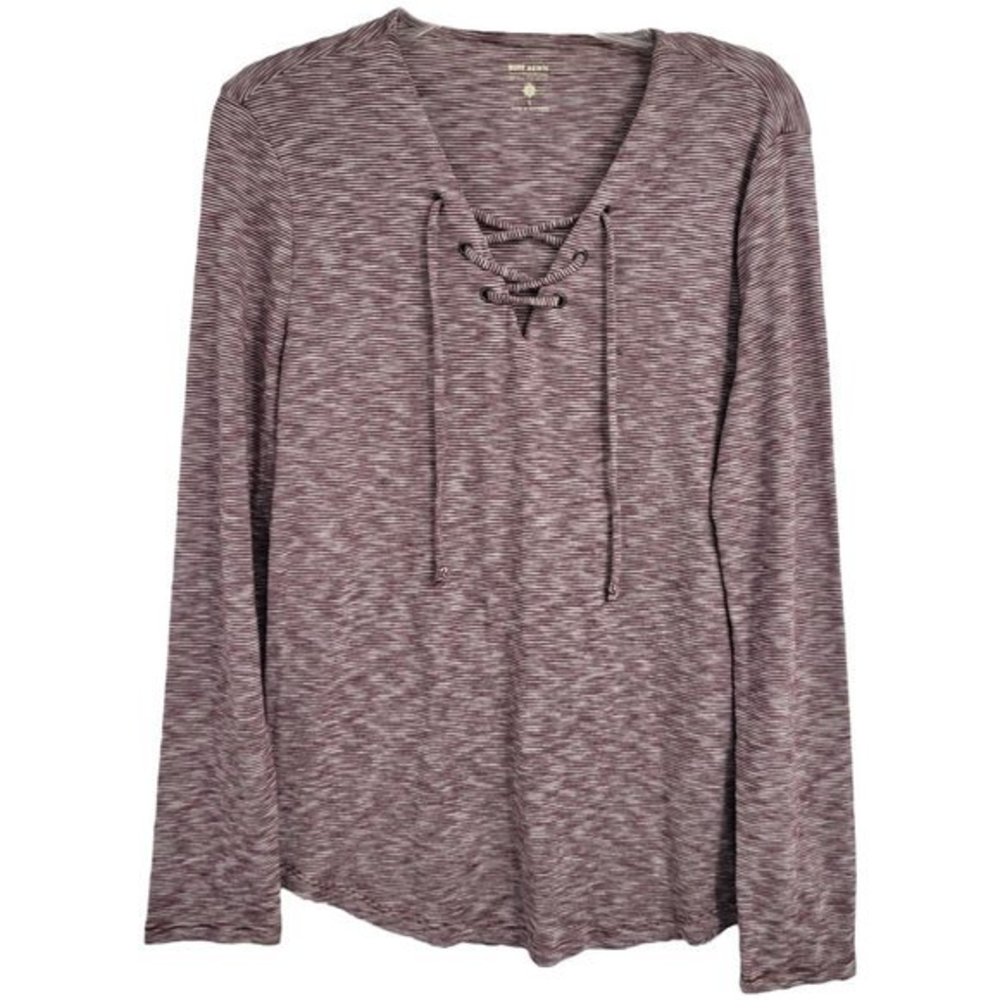 Ruff‎ Hewn Striped Shirt Maroon Long Sleeve V Neck Tie Front Womens Size Large